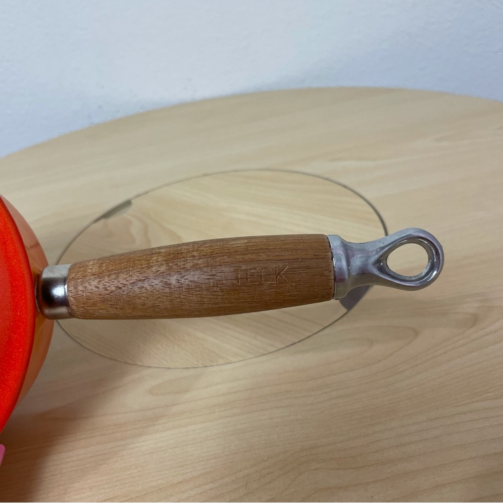 Le Creuset 3/4 Quart 0.75 Liter Flame Orange Enamel Coated Cast Iron Pot - Picture 6 of 8